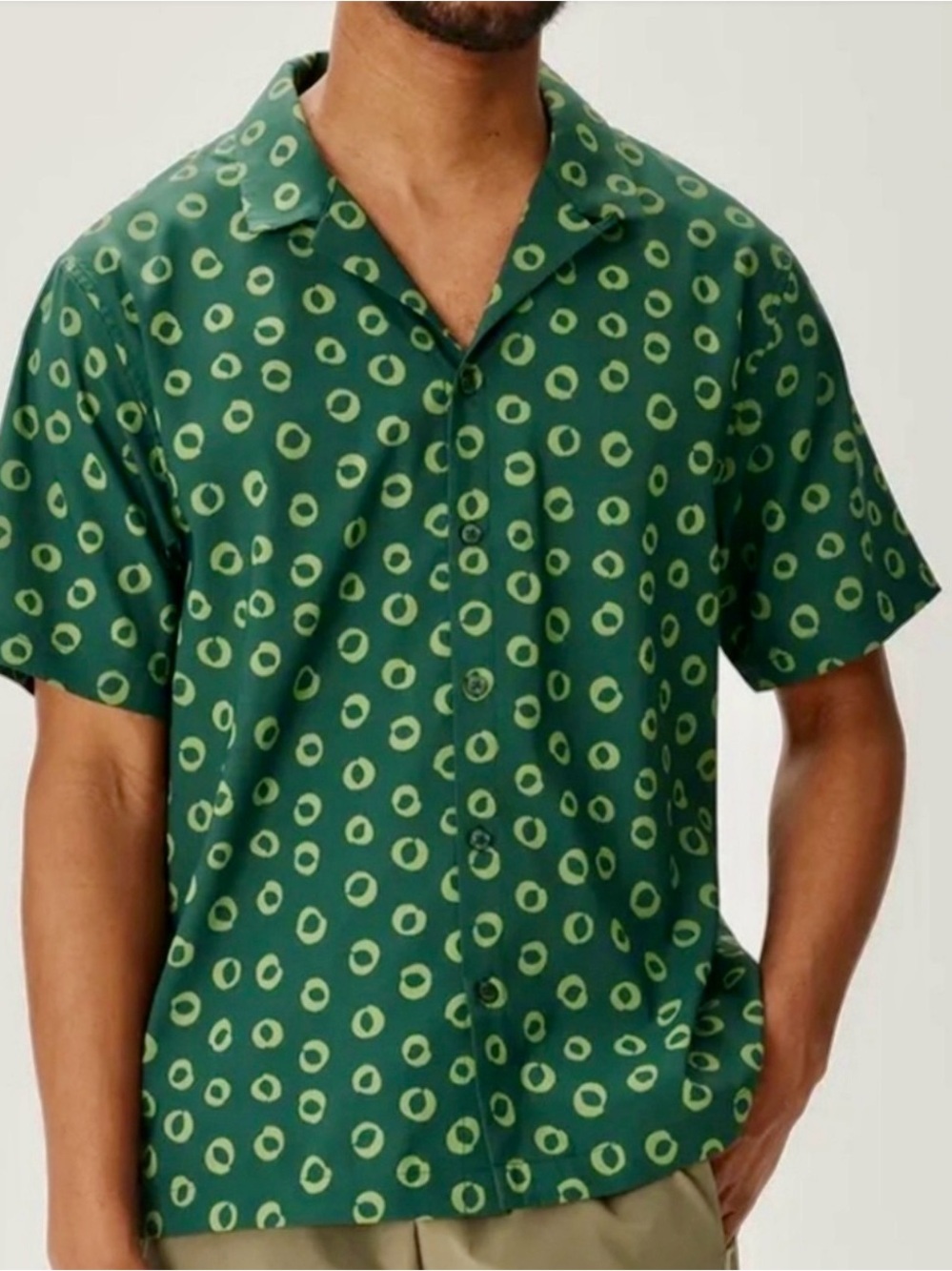 Men's Outdoor Voices Green Geo Printed Short-Sleeve Performance Shirt L
